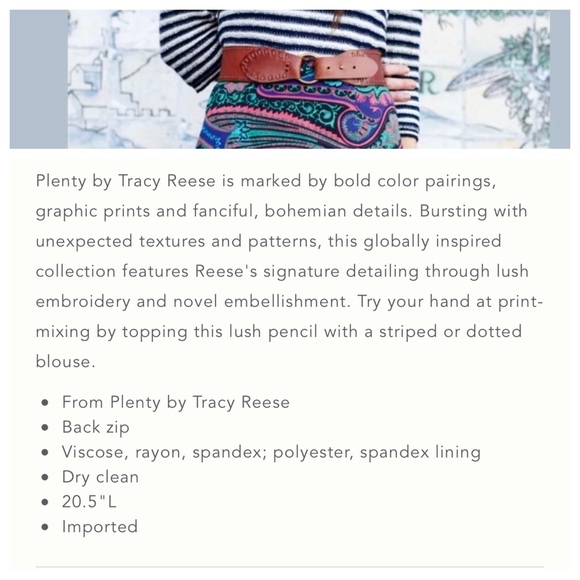 Anthropologie Tracy Reese Colorful Teal Pink Black Scroll Paisley Pencil Skirt 8 - Picture 12 of 14